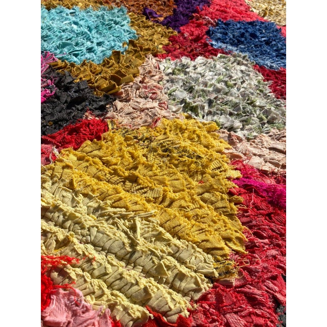 Textile 1980s Vintage Red Recycled Fabric Moroccan Berber Rug For Sale - Image 7 of 9