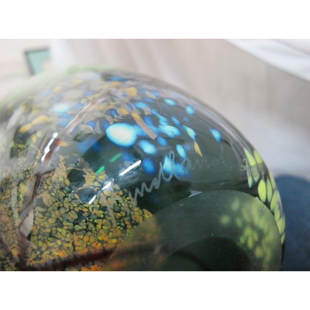 Suzanne Kindland Handblown Icefire Studio Art Glass Green Blue Mottled Vase For Sale - Image 11 of 12