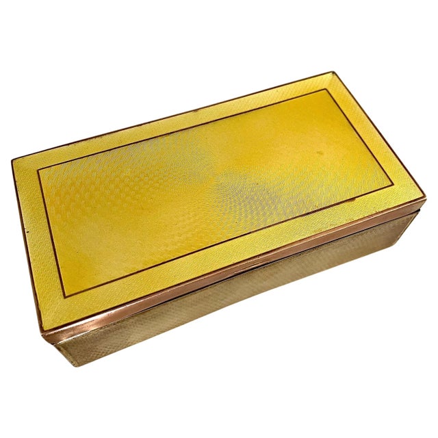 Brass Box with Yellow Guilloche and Enamel Detail For Sale - Image 10 of 10