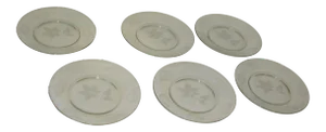 Vintage 1950s Clear Glass Hand Etched Floral Appetizer Dessert Plates Dishes - Set of 6