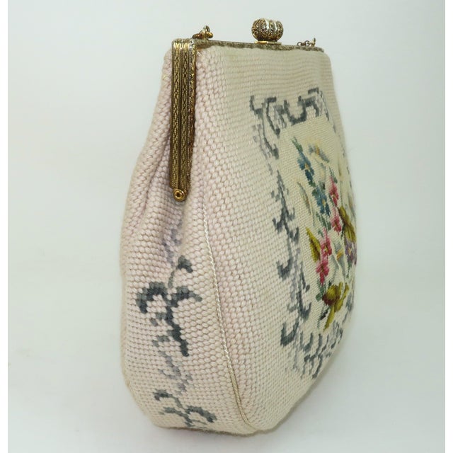 Floral Needlepoint Top Handle Handbag, 1950's For Sale - Image 11 of 14