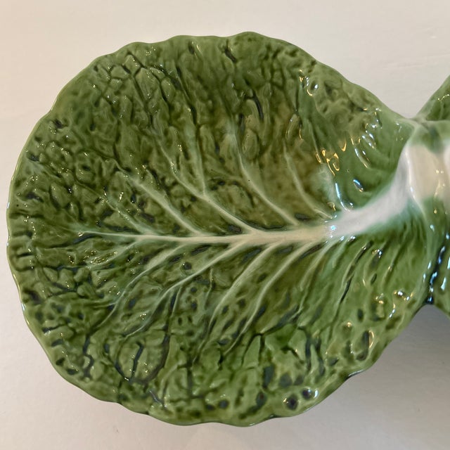 Hollywood Regency Green Cabbageware, Double Sided Serving Dish, Made in Portugal For Sale - Image 3 of 6