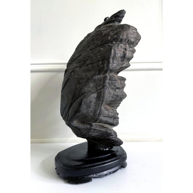 Rare Chinese Antique Black and White Lingbi Scholar Stone on Display Stand For Sale - Image 11 of 18
