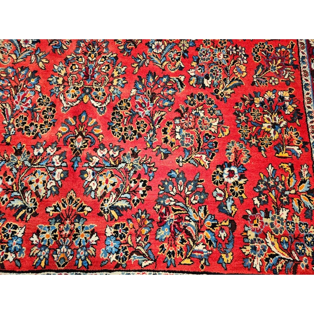Antique Persian Sarouk Area Rug, Hand-Knotted Wool, Allover Floral Pattern, 9x11, Red & Navy For Sale - Image 13 of 16