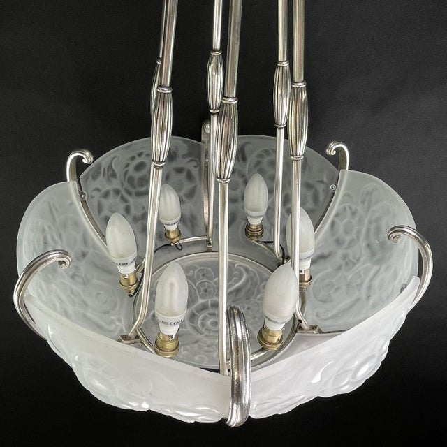 Metal Art Deco Nickel-Plated Ceiling Light by Muller Freres, Luneville, 1930s For Sale - Image 7 of 14