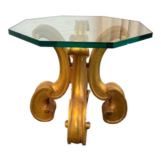 Late 20th Century Hollywood Regency Scrolled Gilt Octagonal Glass Side Table For Sale