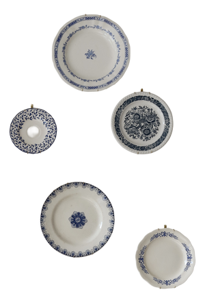 Wall Plates in Bleu and White Earthenware, 1950s, Set of 5