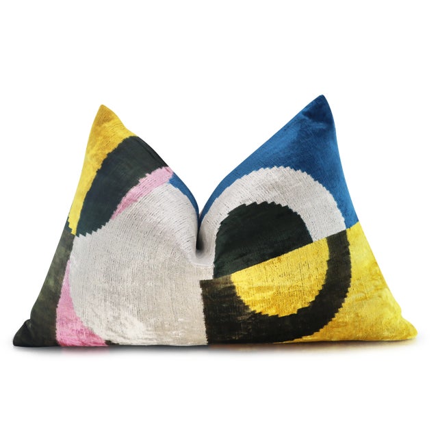 Handmade Gold, Pink & Silver Silk Velvet Throw Pillow & Down Insert For Sale - Image 4 of 12