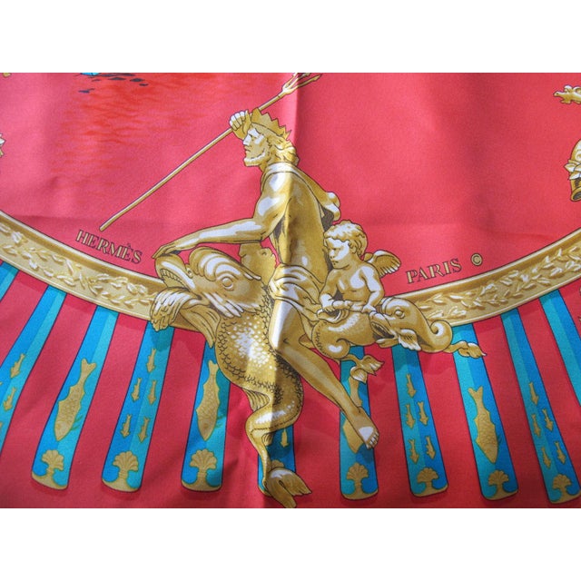 Hermès Hermes France Carre 90 La Marine a Rames Rowing Navy Red Silk Scarf For Sale - Image 4 of 10