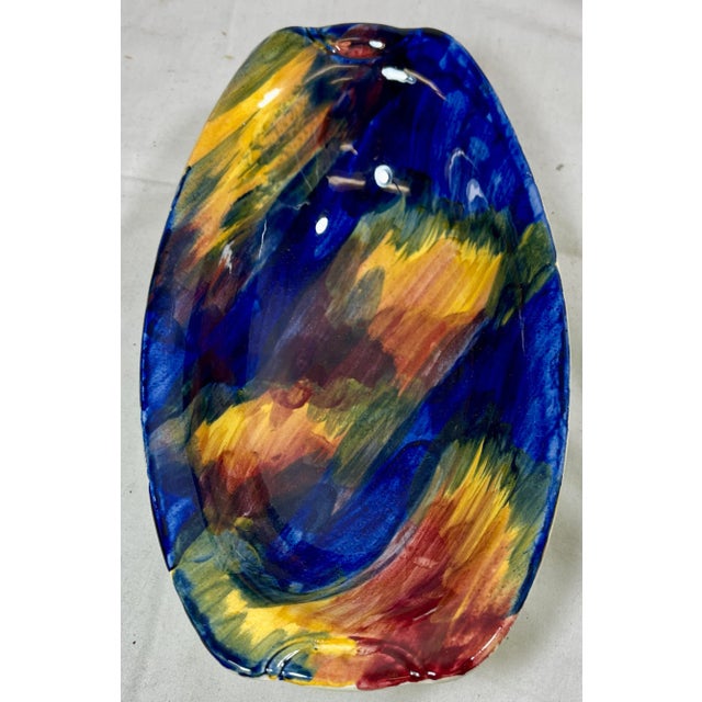 1930s Vintage Oval Maling Multicolored Art Deco Bowl Made in England - Circa 1930’s For Sale - Image 5 of 11