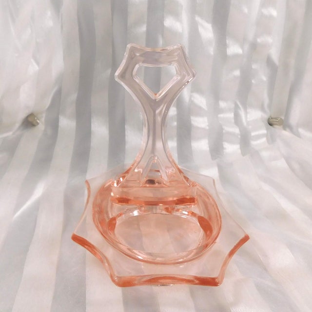 1960s Pink Glass Perfume Bottle Set, Vanity Jar or Condiment Jar Five Piece Set For Sale In San Francisco - Image 6 of 7