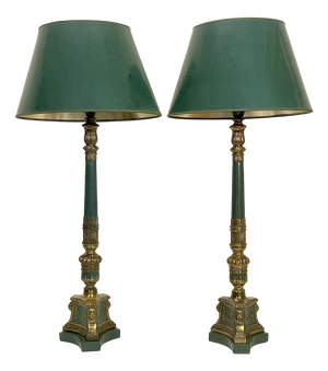 Mid-Century Empire Tole Column Lamps, 1950s, Set of 2