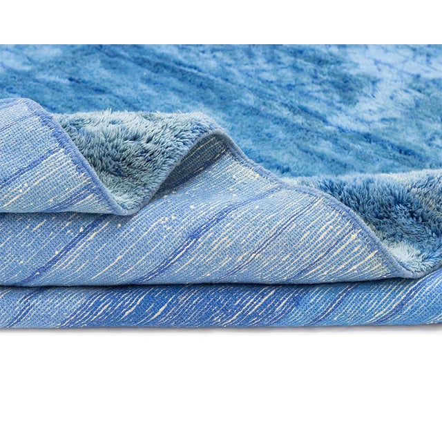 Blue Hand-Knotted Wool Rug by Azele Studio For Sale - Image 8 of 9