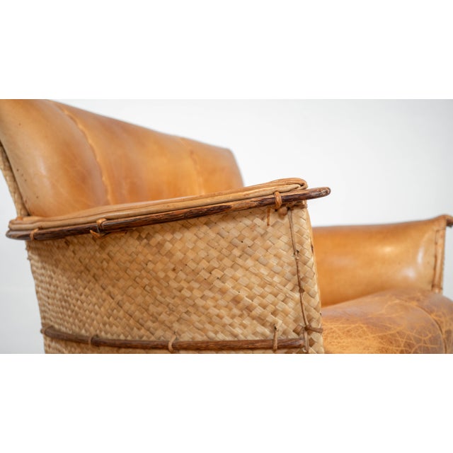Pacific Green 'Navajo' Cognac Leather & Rattan Lounge Chair For Sale - Image 17 of 18
