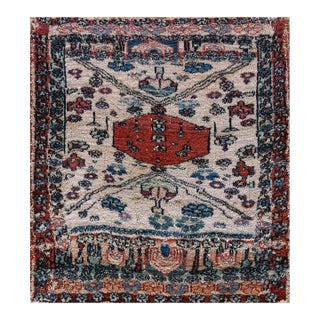 1890s White Abstract Geometric Tribal Antique Nw Persian Rug 1'8" X 1'10" Knotted Wool Carpet For Sale