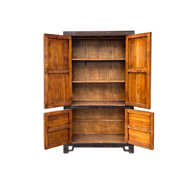 Chinese Distressed Turquoise Brown Large Armoire Wardrobe Cabinet For Sale - Image 4 of 15