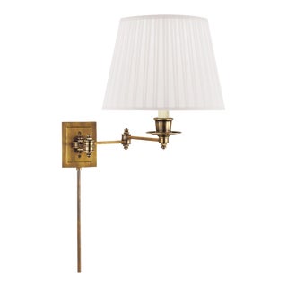 Visual Comfort Signature Triple Swing Arm Wall Lamp in Hand-Rubbed Antique Brass with Silk Shade For Sale