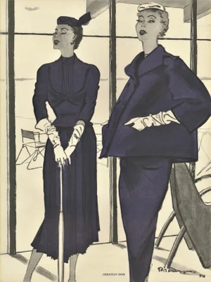 1954 French Christian Dior Fashion Print