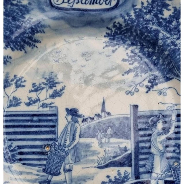 Dutch Delft September Twelve Months Dish from De Porceleyne Bijl, 1770 For Sale - Image 4 of 8