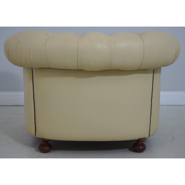 Pair Creme Color Leather Chesterfield Chairs For Sale - Image 4 of 18