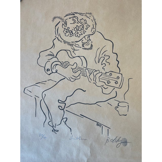 Signed Limited Edition Print "Luther" by Belsky - Abstract Guitar Player, Numbered 39/100. For Sale In Seattle - Image 6 of 7