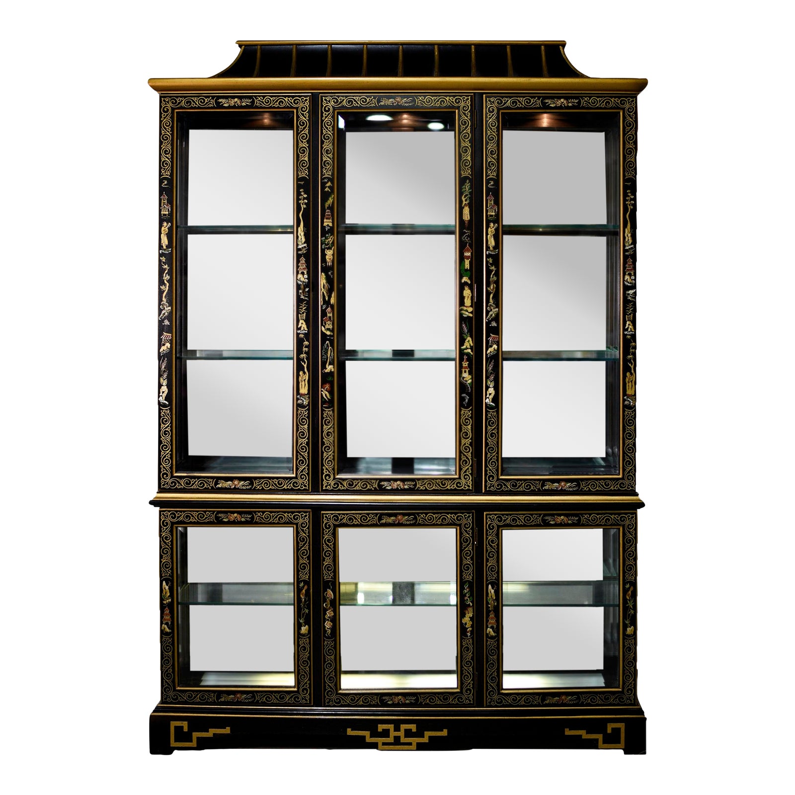 Vintage Asian Chinoiserie Pagoda Breakfront China Curio Display