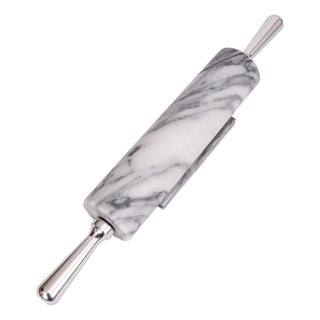 Marble Rolling Pin with Aluminum Handle White For Sale