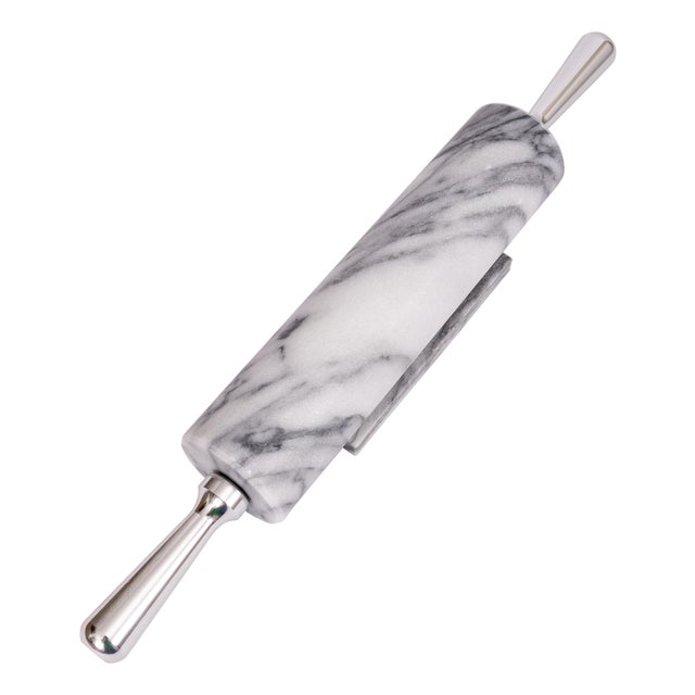 Marble Rolling Pin with Aluminum Handle White For Sale