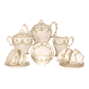 Limoges Porcelain Tea Set Art Nouveau Late 19th Century French A. Lanternier Floral Decor 15 Pieces