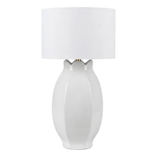 Matthew Izzo Home Mae White Ceramic Table Lamp With White Linen Drum Shade For Sale