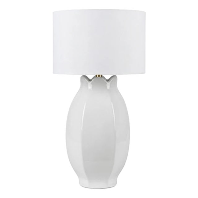 Matthew Izzo Home Mae White Ceramic Table Lamp With White Linen Drum Shade For Sale