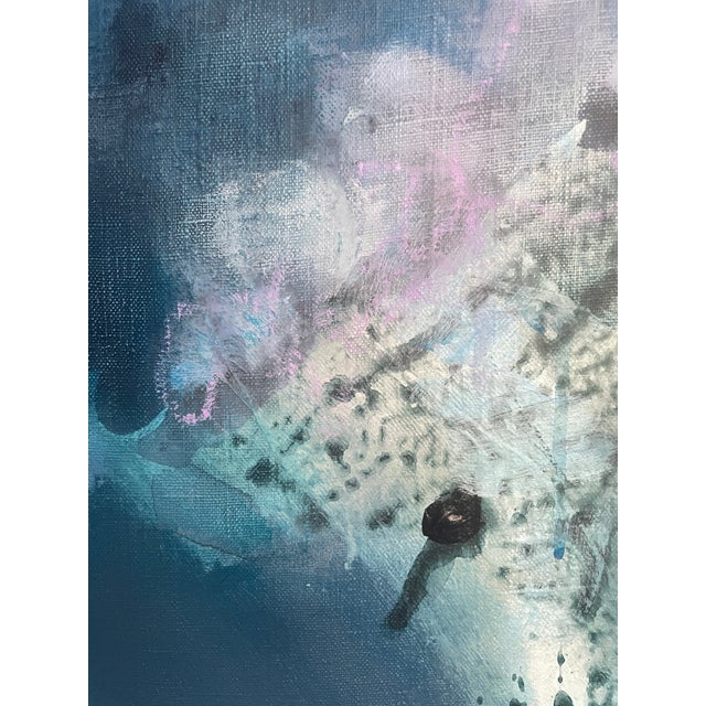 2020s Large Atmospheric Blue Lyrical Abstraction Painting by Stacey Warnix With Deep Indigo Accents For Sale - Image 5 of 11