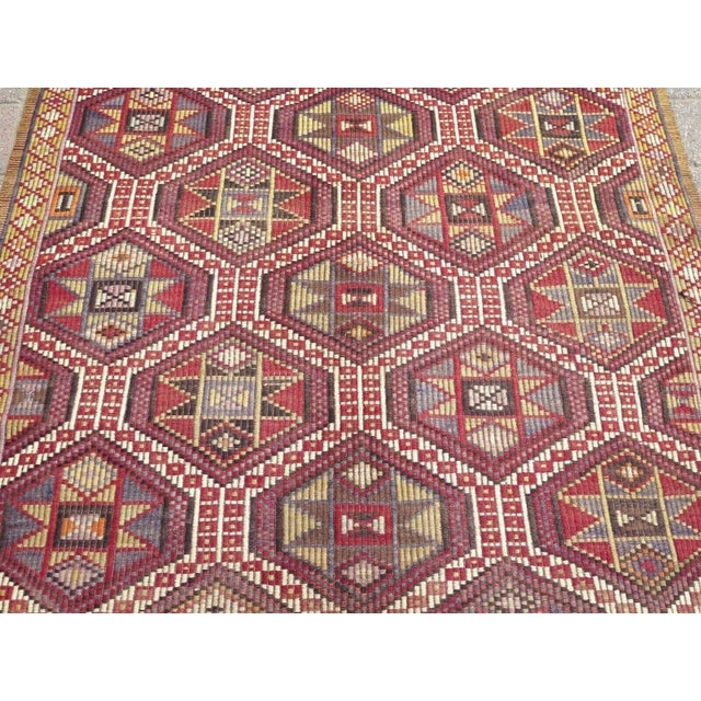 1960s Vintage Embroidered Kilim Rug -60"x97" For Sale In Raleigh - Image 6 of 13
