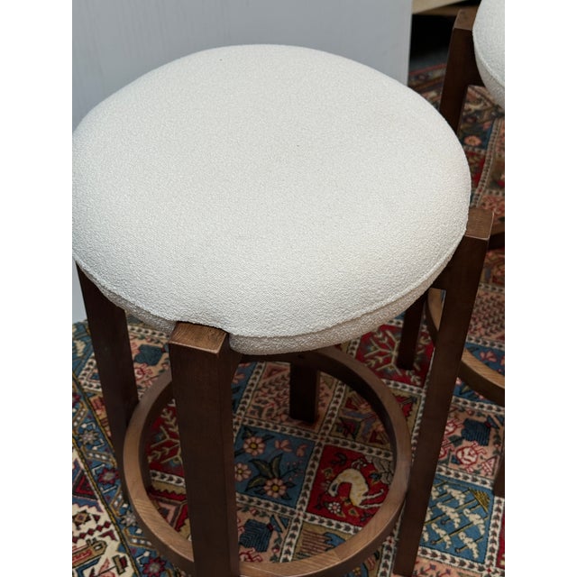 Cream Dark Walnut + Boucle Counter Stools, Pair For Sale - Image 8 of 12