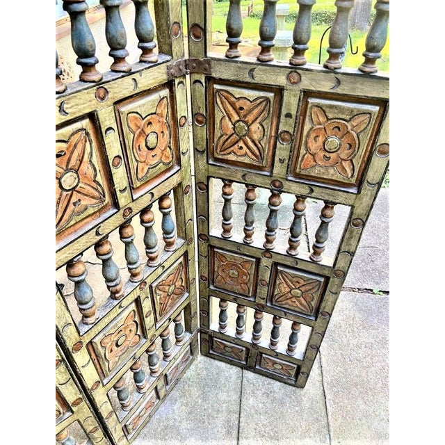 Green Extraordinary Antique Painted 18th Century Spanish Colonial Room Divider From Mexico For Sale - Image 8 of 8