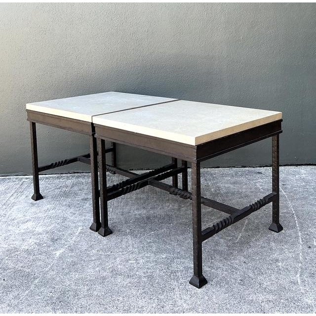 Vintage Stone Top Twisted Iron Side Tables - A Pair For Sale In West Palm - Image 6 of 12