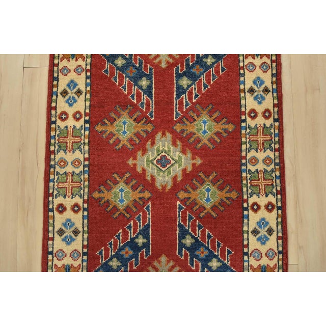 2020s Kazak Runner 2’1” X 5’8” Red Wool Tribal Hand-Knotted Oriental Rug For Sale - Image 5 of 11