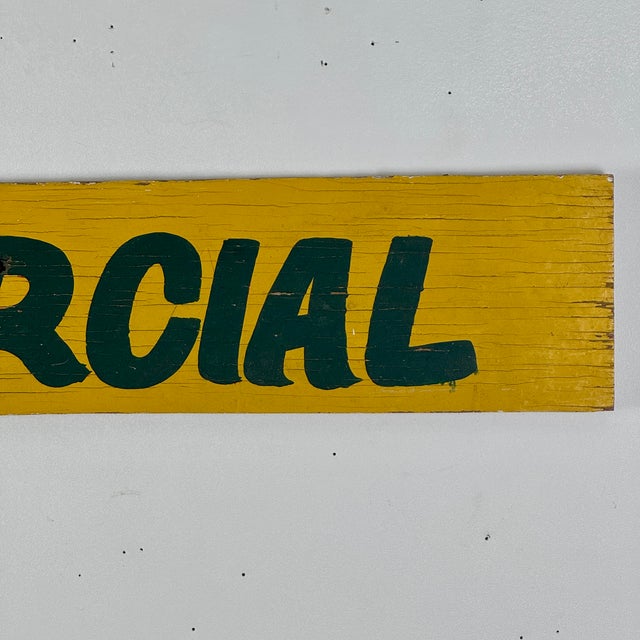 Vintage Yellow Hand Written Wood "Commercial" Sign For Sale - Image 4 of 6