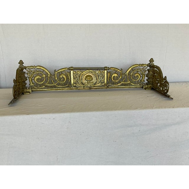 Fine Antique Lions Head Brass Fireplace Fender With Acorn Finials For Sale - Image 13 of 14