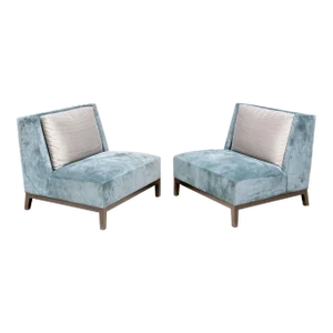 French Christian Liaigre for Holly Hunt Blue Suede Slipper Chairs - a Pair