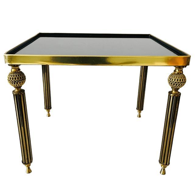 Vintage Brass Side Table in Black Smoked Glass, 1960s For Sale - Image 9 of 9