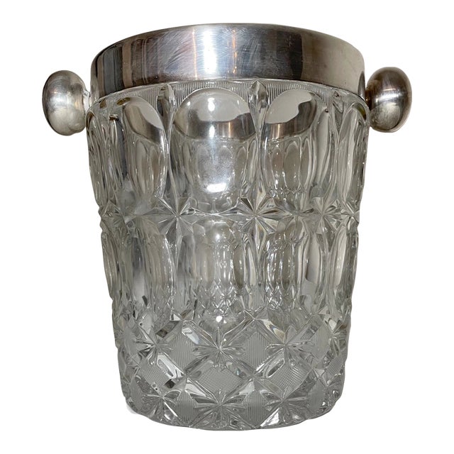 Large Antique Silverplate Cut Crystal Glass Champagne Wine Chiller Ice Bucket For Sale