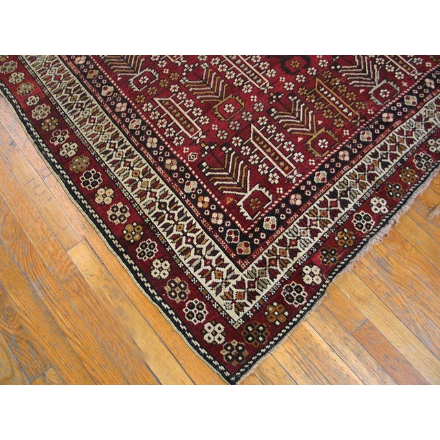 Early 20th Century 1900s Red Rust Tree of Life Geometric Antique Caucasian Shirvan Rug 5'10" X 9'10" Wool Carpet For Sale - Image 5 of 6