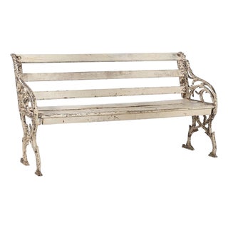 Vintage Anglo-Indian Painted Teakwood and Cast-Iron Garden Bench For Sale