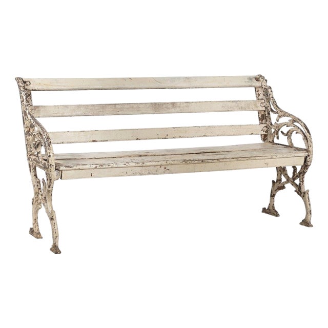 Vintage Anglo-Indian Painted Teakwood and Cast-Iron Garden Bench For Sale