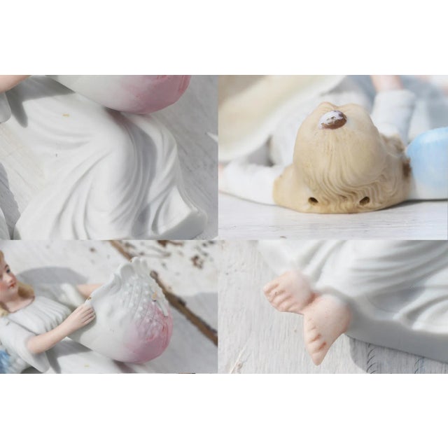 Antique White 1900s Bisque Porcelain Angel Christian Holy Water Font For Sale - Image 8 of 12