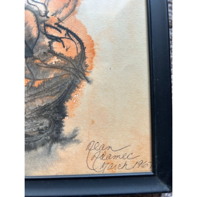 1967 Impressionist Style Set of 4 Pen & Ink Watercolors of Flowers For Sale - Image 4 of 8