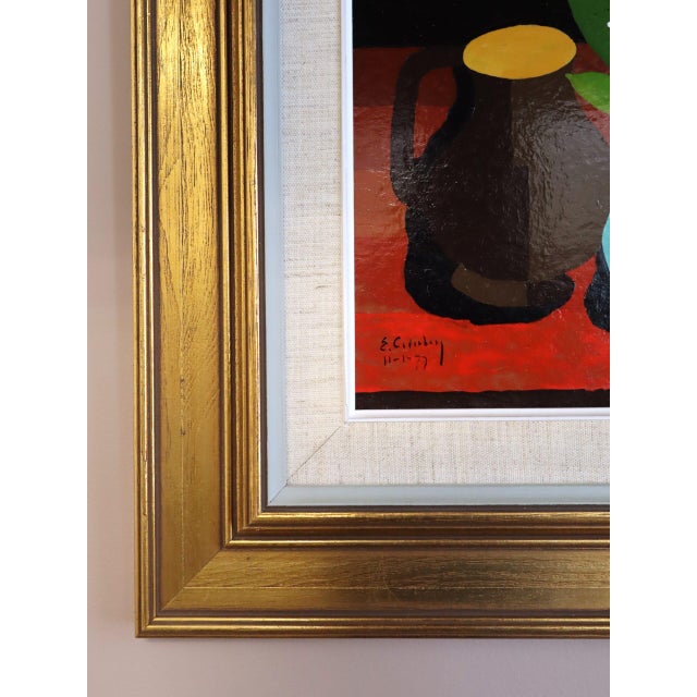 1977 'Blue Vase & Pears' Vintage Original Still Life Tempera Painting by Swedish Artist Eric Cederberg (1897-1984), Framed For Sale - Image 6 of 11