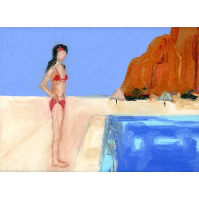 Mid-Century Modern After David Hockney Abstract Poolside Beach Landscape Oil Painting by Alexandra Swistak For Sale - Image 3 of 11