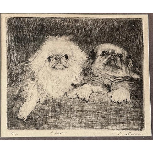 Original framed etching titled "Pekingese" by Don Swann (Florida/Maryland, 1889-1954). Pencil signed by the artist lower...